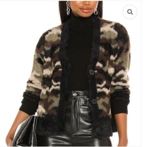 Bella Dahl Fuzzy V-neck Camo Cardigan Sz XS